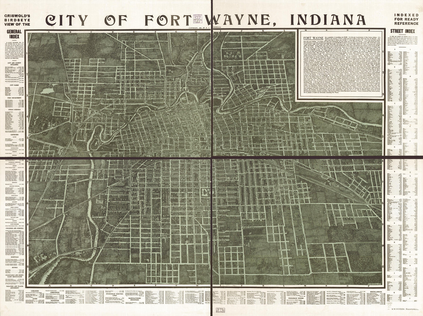 Griswold's birdseye view of the city of Fort Wayne, Indiana indexed for ready reference. (1907) – Historic Bird’s-Eye View Panorama Print
