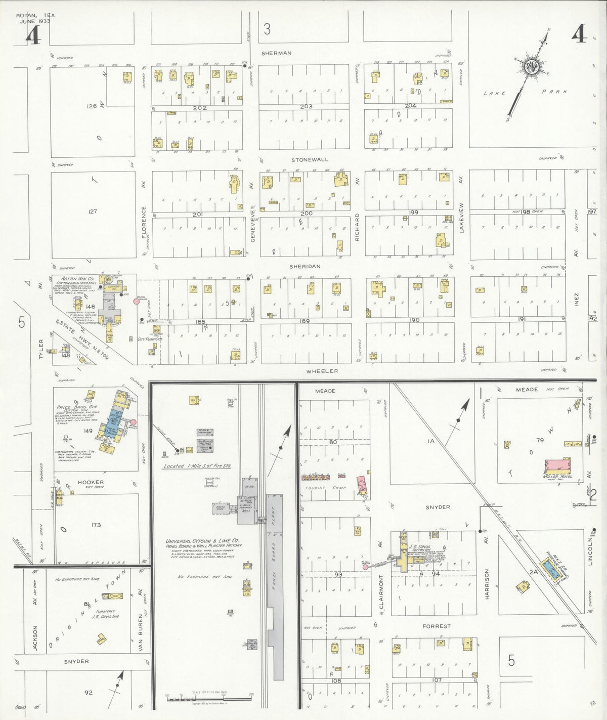 Sanborn Fire Insurance Map from Rotan, Fisher County, Texas (1933), Sheet #0004 - Complete Map Set gallery image, historic Sanborn map, vintage wall art, Texas Texas