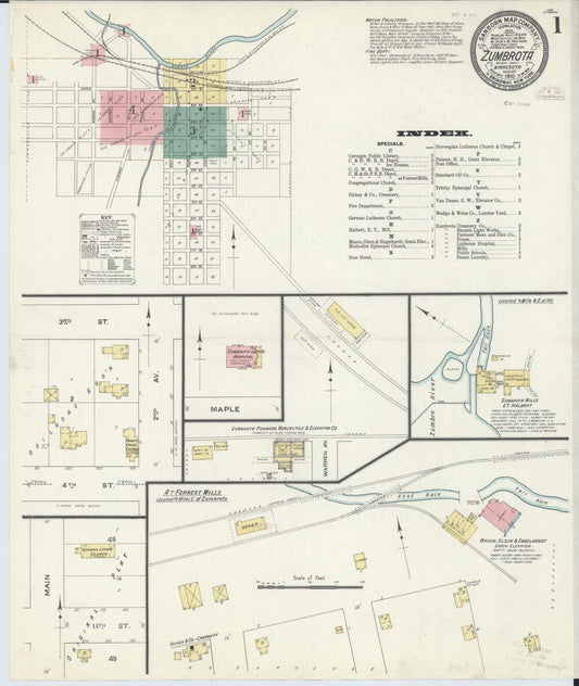 Sanborn Fire Insurance Map from Zumbrota, Goodhue County, Minnesota (1910), Sheet #0001 - Historic Sanborn Fire Insurance Map Print, vintage old map wall art, antique decor, genealogy gift, Minnesota Minnesota map