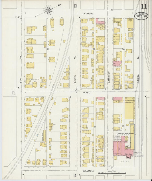 Sanborn Fire Insurance Map from Corning, Steuben County, New York (1898), Sheet #0011 - Historic Sanborn Fire Insurance Map Print, vintage old map wall art, antique decor, genealogy gift, New York New York map