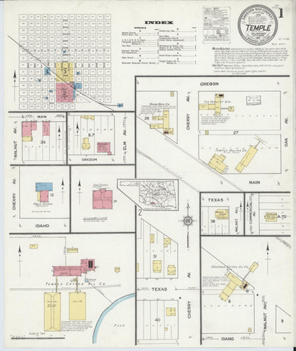 Sanborn Fire Insurance Map from Temple, Cotton County, Oklahoma (1916), Sheet #0001 - Complete Map Set gallery image, historic Sanborn map, vintage wall art, Oklahoma Oklahoma