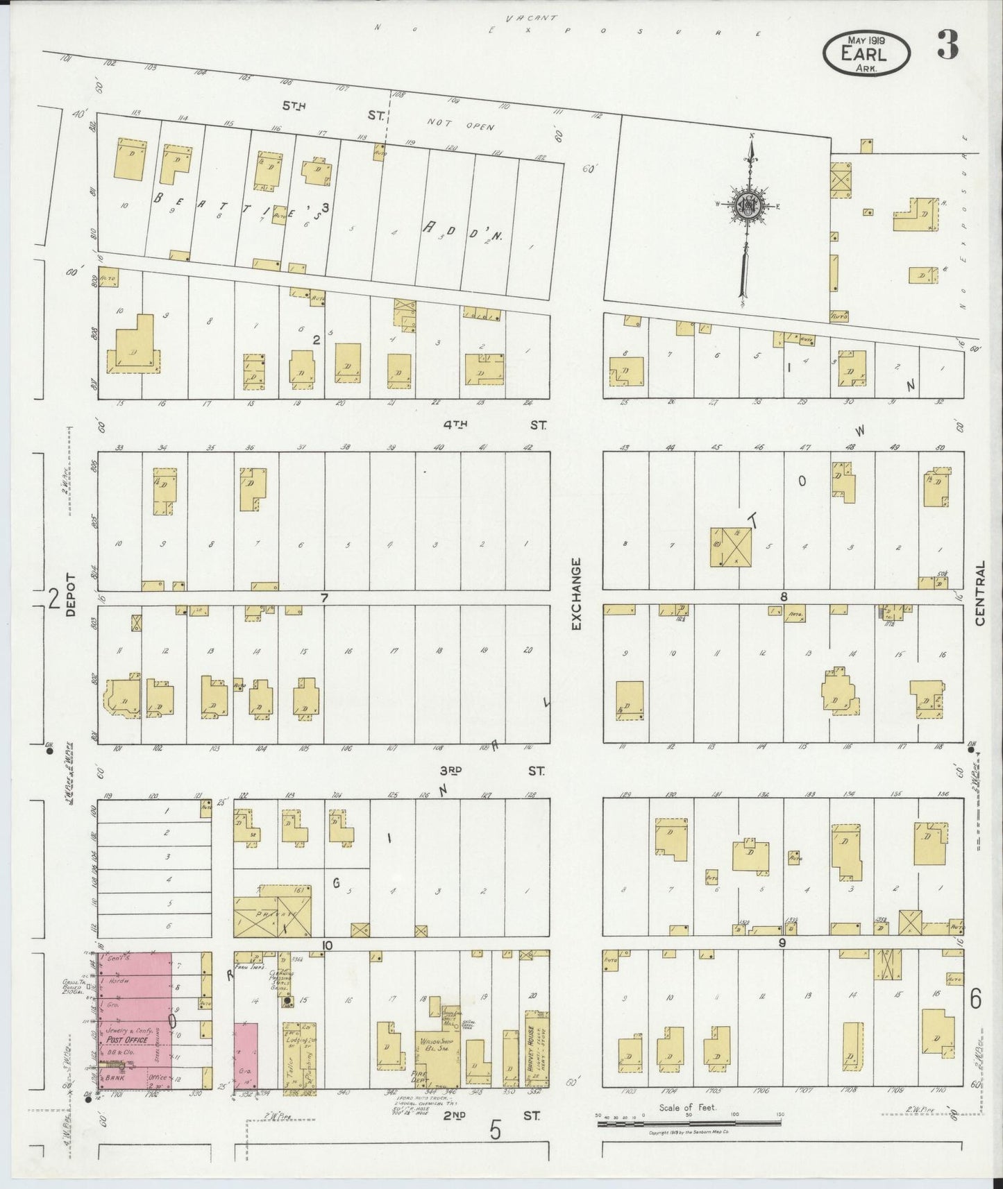 Sanborn Fire Insurance Map from Earle, Crittenden County, Arkansas (1919), Sheet #0003 - Complete Map Set gallery image, historic Sanborn map, vintage wall art, Arkansas Arkansas