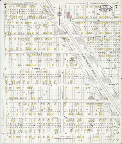 Sanborn Fire Insurance Map from Birmingham, Oakland County, Michigan (1926), Sheet #0007 - Complete Map Set gallery image, historic Sanborn map, vintage wall art, Michigan Michigan