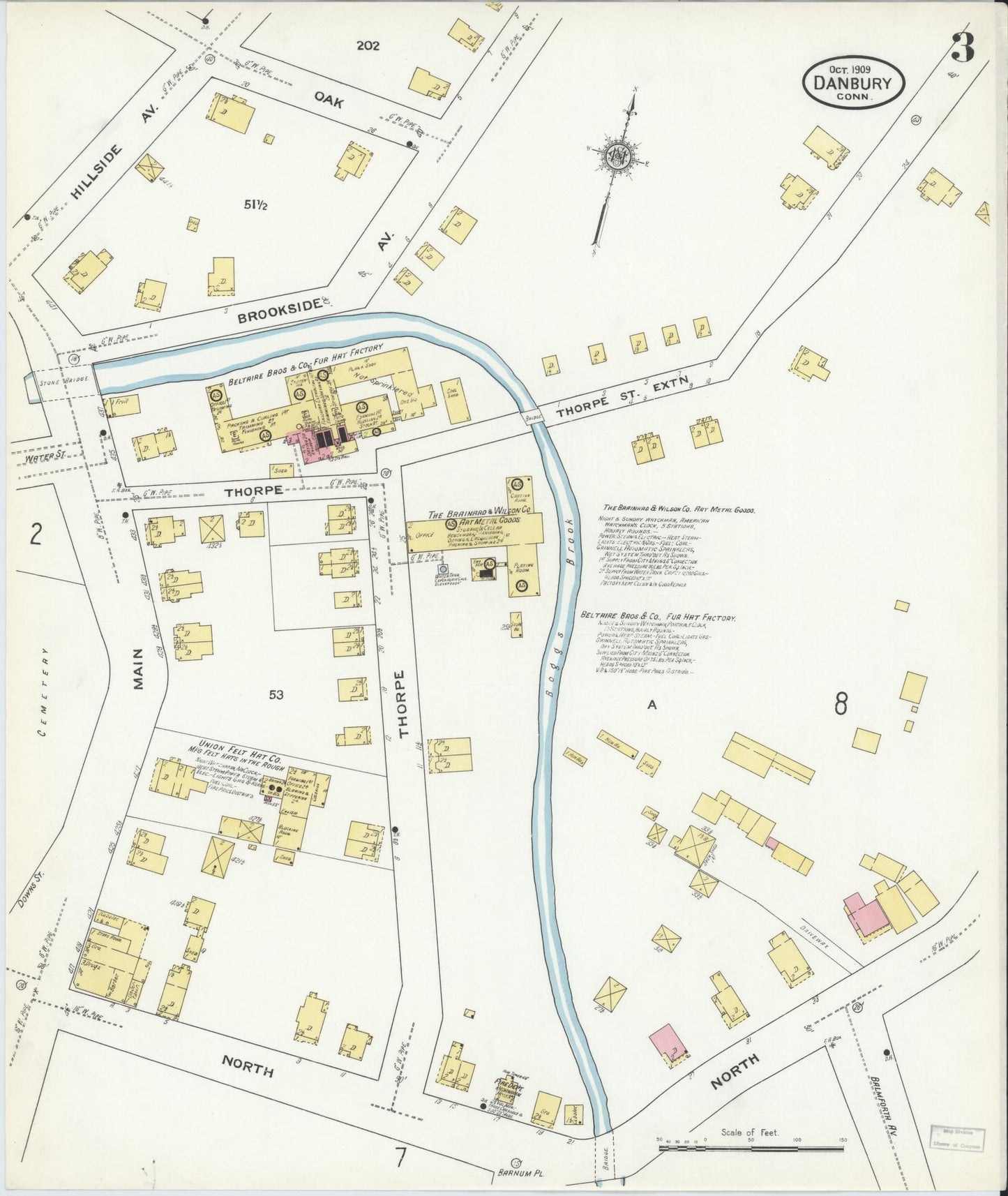Sanborn Fire Insurance Map from Danbury, Fairfield County, Connecticut (1909), Sheet #0003 - Complete Map Set gallery image, historic Sanborn map, vintage wall art, Connecticut Connecticut