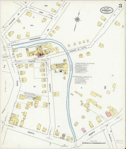 Sanborn Fire Insurance Map from Danbury, Fairfield County, Connecticut (1909), Sheet #0003 - Complete Map Set gallery image, historic Sanborn map, vintage wall art, Connecticut Connecticut