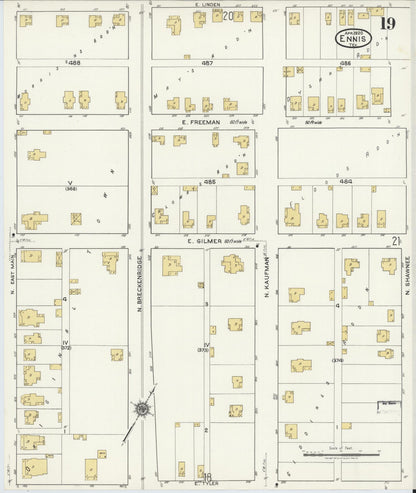 Sanborn Fire Insurance Map from Ennis, Ellis County, Texas (1920), Sheet #0019 - Historic Sanborn Fire Insurance Map Print, vintage old map wall art, antique decor, genealogy gift, Texas Texas map