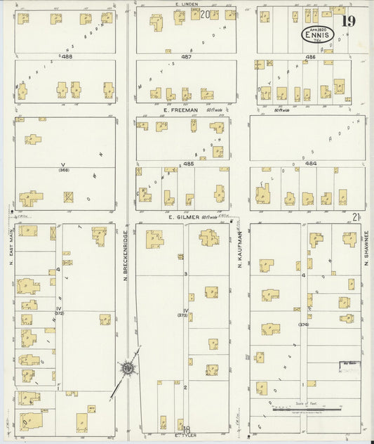 Sanborn Fire Insurance Map from Ennis, Ellis County, Texas (1920), Sheet #0019 - Historic Sanborn Fire Insurance Map Print, vintage old map wall art, antique decor, genealogy gift, Texas Texas map