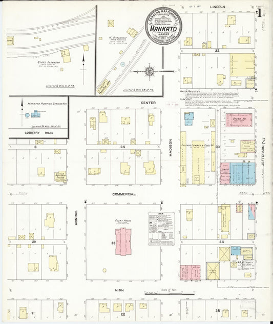 Sanborn Fire Insurance Map from Mankato, Jewell County, Kansas (1911), Sheet #0001 - Historic Sanborn Fire Insurance Map Print, vintage old map wall art, antique decor, genealogy gift, Kansas Kansas map
