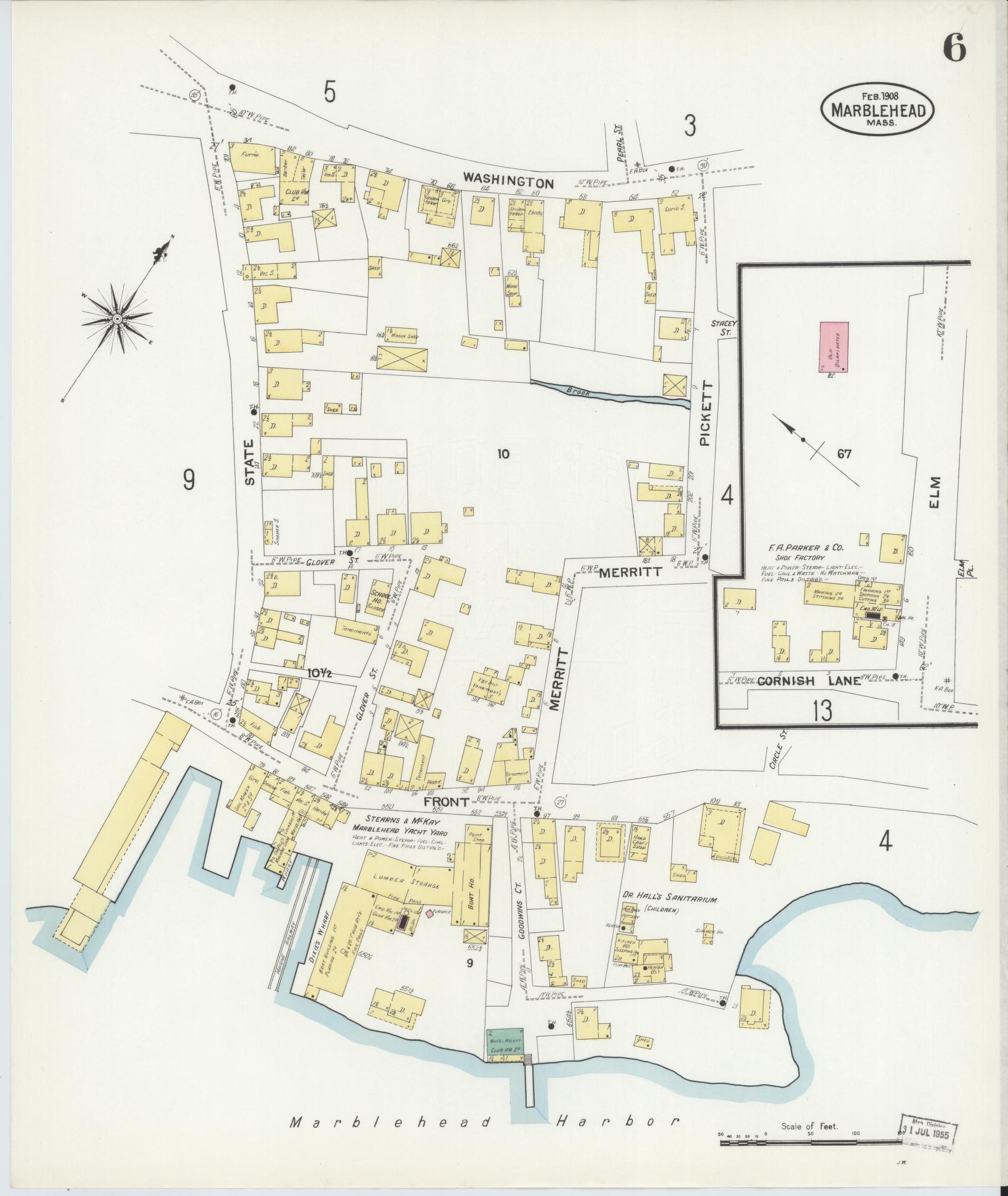 Sanborn Fire Insurance Map from Marblehead, Essex County, Massachusetts (1908), Sheet #0006 - Historic Sanborn Fire Insurance Map Print, vintage old map wall art, antique decor, genealogy gift, Massachusetts Massachusetts map