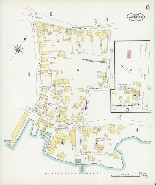 Sanborn Fire Insurance Map from Marblehead, Essex County, Massachusetts (1908), Sheet #0006 - Historic Sanborn Fire Insurance Map Print, vintage old map wall art, antique decor, genealogy gift, Massachusetts Massachusetts map