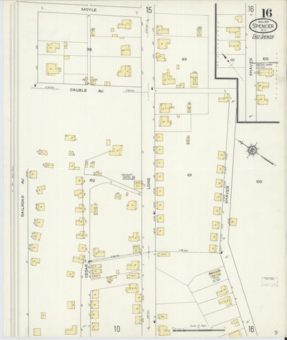 Sanborn Fire Insurance Map from Spencer, Rowan County, North Carolina (1913), Sheet #0016 - Historic Sanborn Fire Insurance Map Print, vintage old map wall art, antique decor, genealogy gift, North Carolina North Carolina map