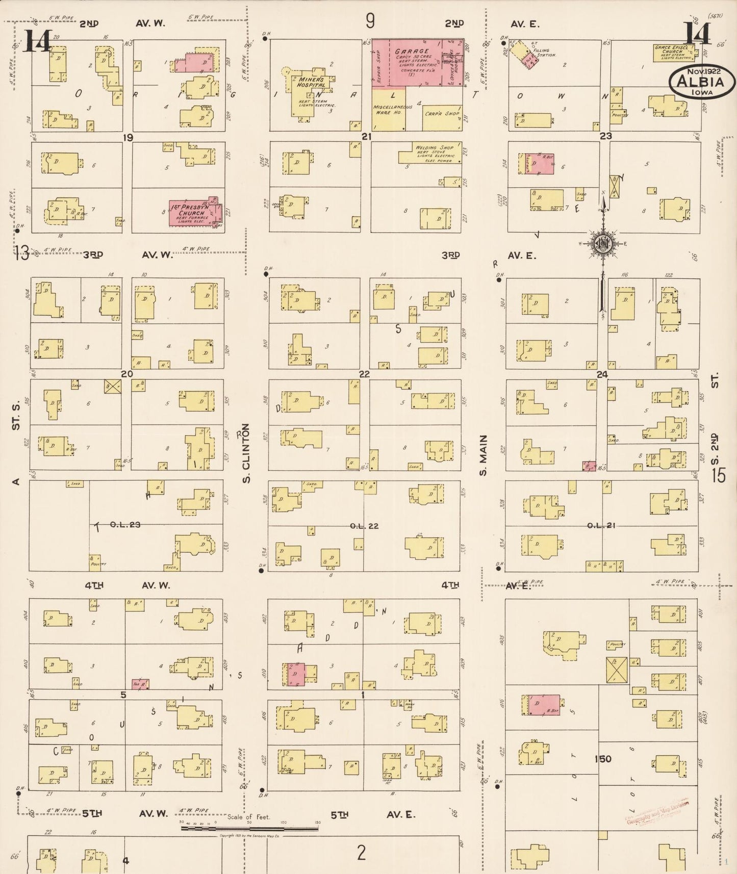 Sanborn Fire Insurance Map from Albia, Monroe County, Iowa (1922), Sheet #0014 - Historic Sanborn Fire Insurance Map Print