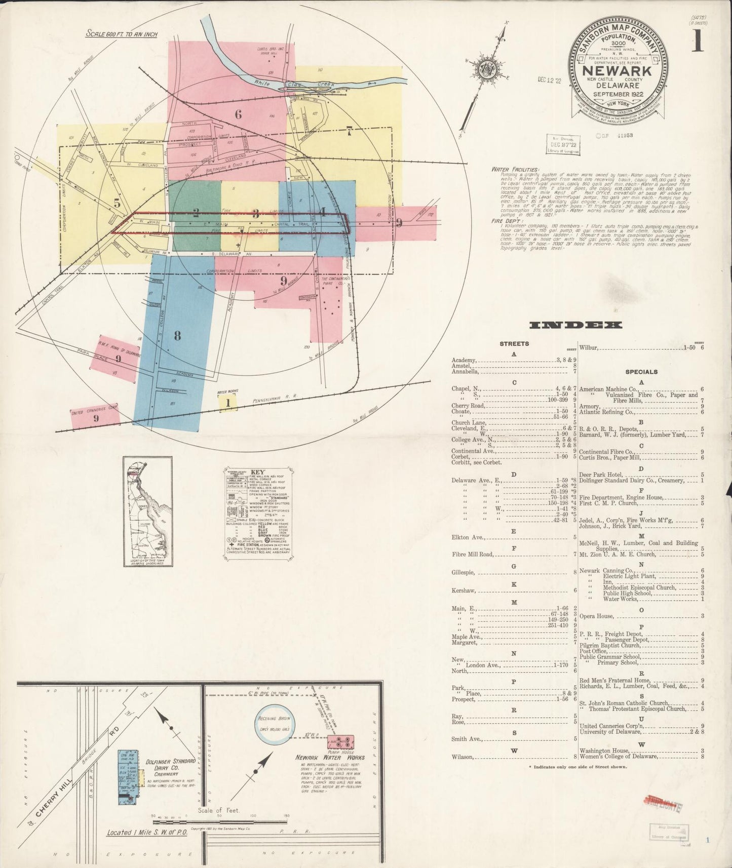 Sanborn Fire Insurance Map from Newark, New Castle County, Delaware (1922), Sheet #0001 - Complete Map Set gallery image, historic Sanborn map, vintage wall art, Delaware Delaware