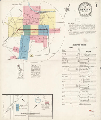 Sanborn Fire Insurance Map from Newark, New Castle County, Delaware (1922), Sheet #0001 - Complete Map Set gallery image, historic Sanborn map, vintage wall art, Delaware Delaware