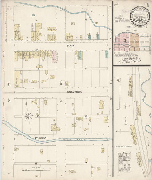 Sanborn Fire Insurance Map from Pomeroy, Garfield County, Washington (1888), Sheet #0001 - Historic Sanborn Fire Insurance Map Print, vintage old map wall art, antique decor, genealogy gift, Washington Washington map