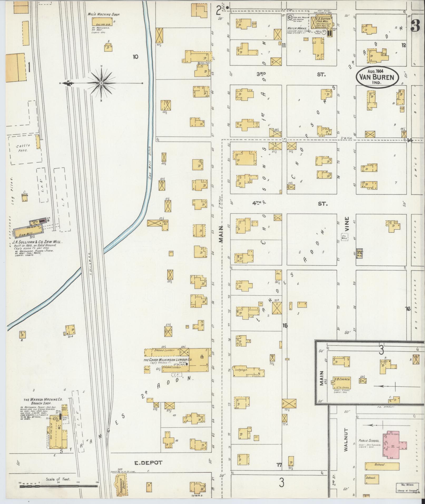 Sanborn Fire Insurance Map from Van Buren, Grant County, Indiana (1904), Sheet #0003 - Complete Map Set gallery image, historic Sanborn map, vintage wall art, Indiana Indiana