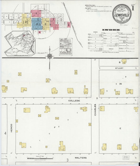Sanborn Fire Insurance Map from Lewisville, Denton County, Texas (1921), Sheet #0001 - Historic Sanborn Fire Insurance Map Print, vintage old map wall art, antique decor, genealogy gift, Texas Texas map