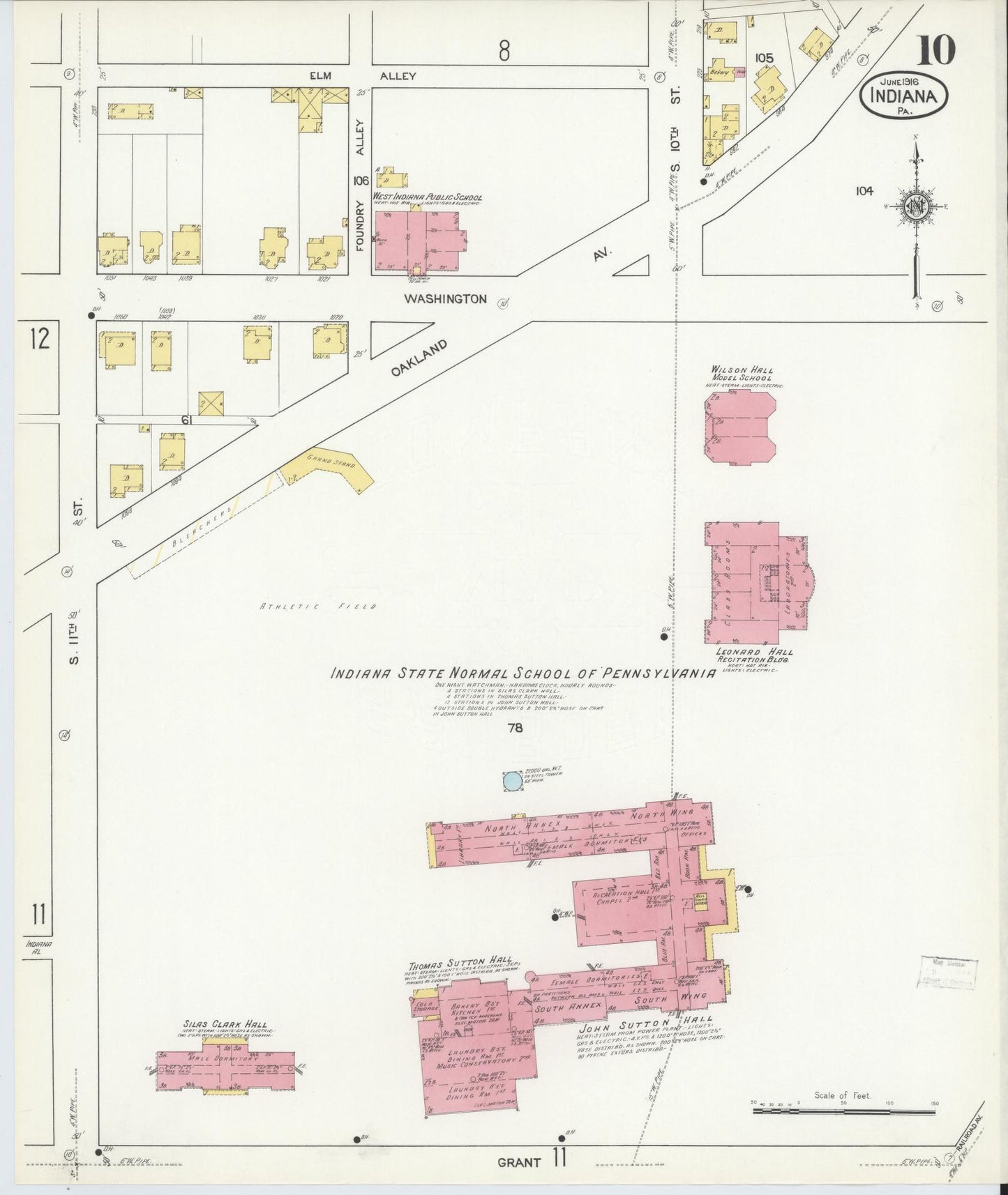 Sanborn Fire Insurance Map from Indiana, Indiana County, Pennsylvania (1916), Sheet #0010 - Historic Sanborn Fire Insurance Map Print, vintage old map wall art, antique decor, genealogy gift, Sanborn Fire Insurance Map from Indiana Indiana map