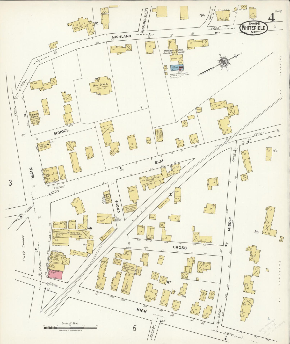 Sanborn Fire Insurance Map from Whitefield, Coos County, New Hampshire (1921), Sheet #0004 - Complete Map Set gallery image, historic Sanborn map, vintage wall art, New Hampshire New Hampshire