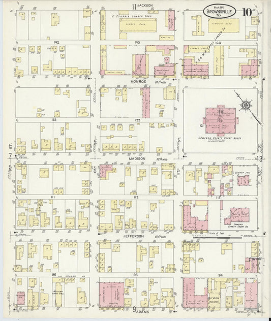 Sanborn Fire Insurance Map from Brownsville, Cameron County, Texas (1914), Sheet #0010 - Historic Sanborn Fire Insurance Map Print, vintage old map wall art, antique decor, genealogy gift, Texas Texas map