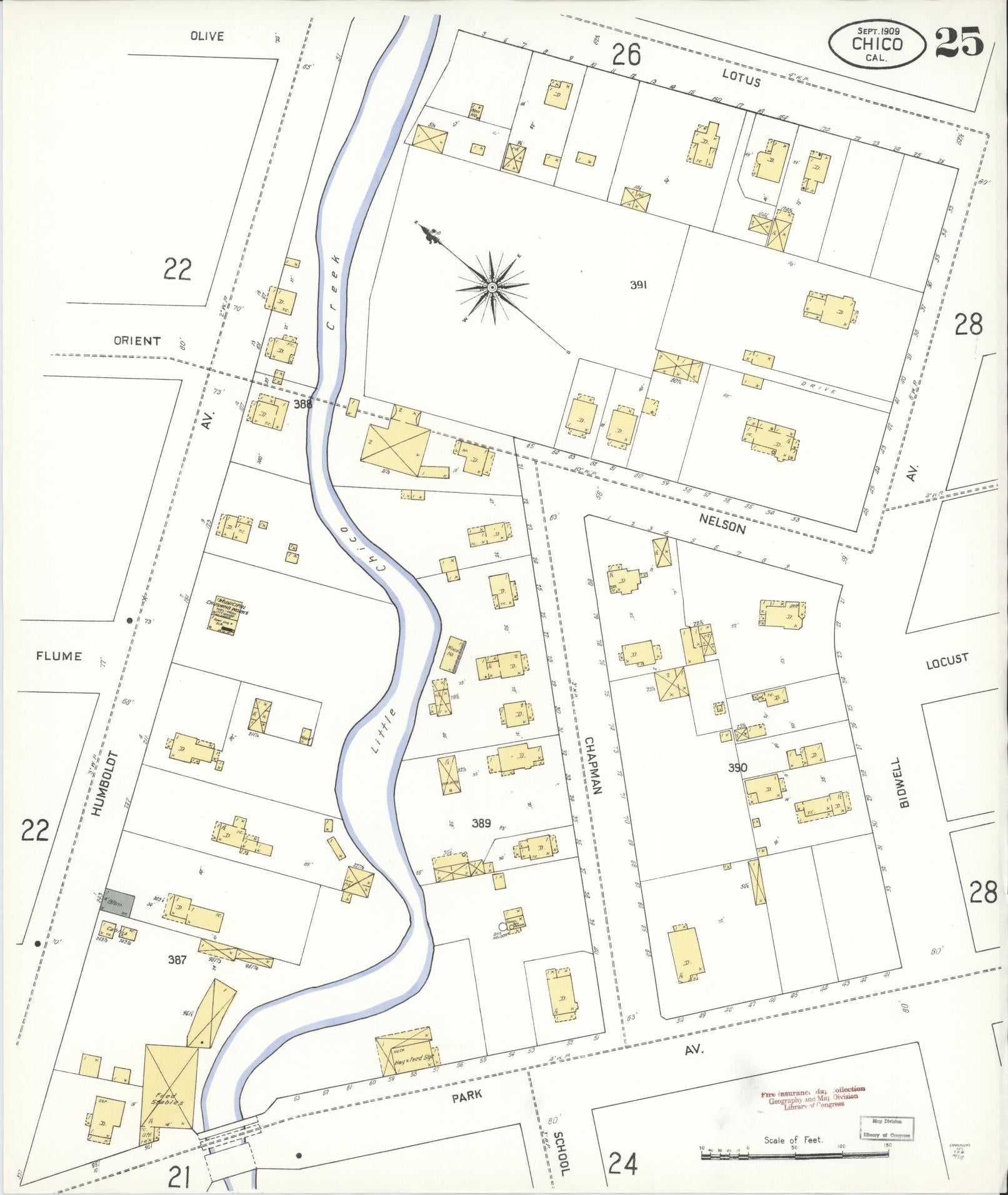 Sanborn Fire Insurance Map from Chico, Butte County, California (1909), Sheet #0025 - Complete Map Set gallery image, historic Sanborn map, vintage wall art, California California