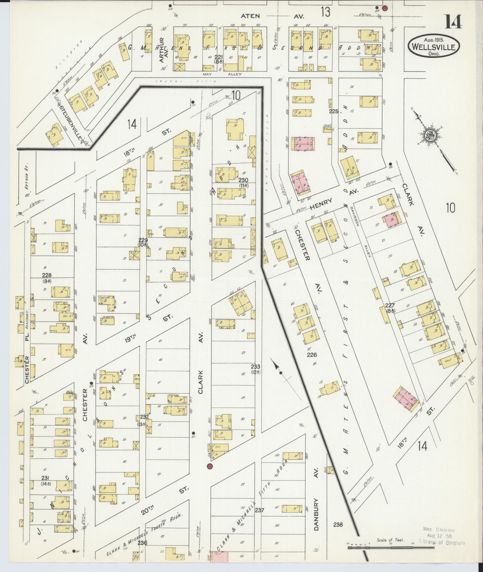 Sanborn Fire Insurance Map from Wellsville, Columbiana County, Ohio (1915), Sheet #0014 - Historic Sanborn Fire Insurance Map Print, vintage old map wall art, antique decor, genealogy gift, Ohio Ohio map