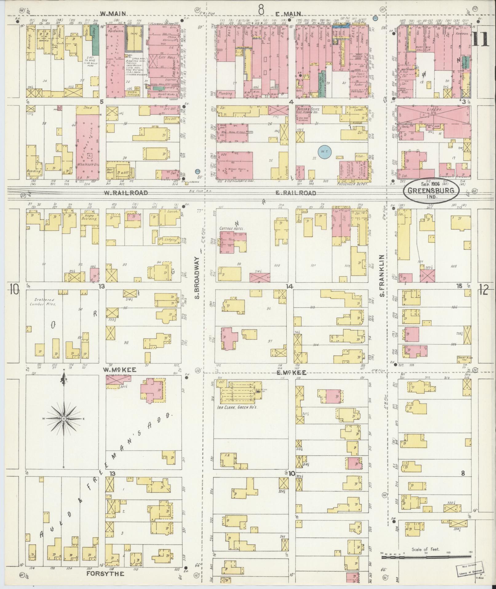Sanborn Fire Insurance Map from Greensburg, Decatur County, Indiana (1906), Sheet #0011 - Complete Map Set gallery image, historic Sanborn map, vintage wall art, Indiana Indiana
