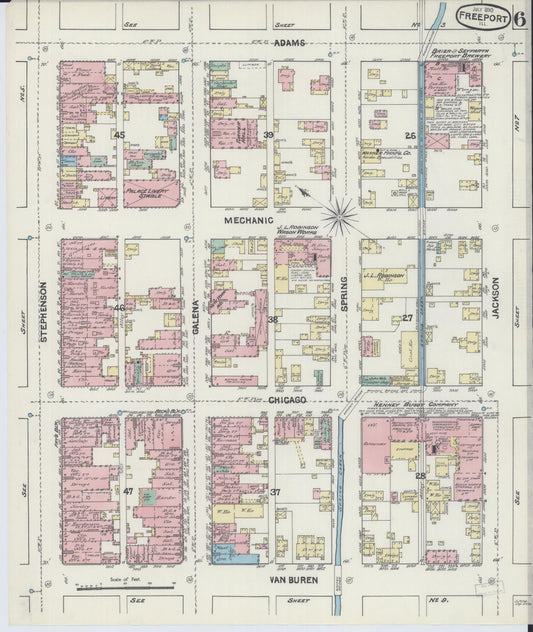 Sanborn Fire Insurance Map from Freeport, Stephenson County, Illinois (1890), Sheet #0006 - Historic Sanborn Fire Insurance Map Print, vintage old map wall art, antique decor, genealogy gift, Illinois Illinois map