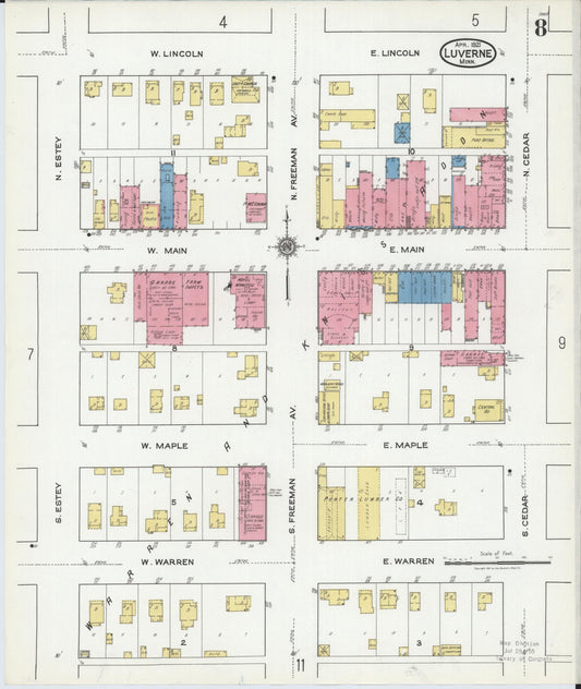Sanborn Fire Insurance Map from Luverne, Rock County, Minnesota (1921), Sheet #0008 - Historic Sanborn Fire Insurance Map Print, vintage old map wall art, antique decor, genealogy gift, Minnesota Minnesota map