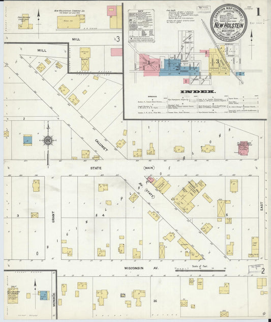 Sanborn Fire Insurance Map from New Holstein, Calumet County, Wisconsin (1911), Sheet #0001 - Historic Sanborn Fire Insurance Map Print, vintage old map wall art, antique decor, genealogy gift, Wisconsin Wisconsin map