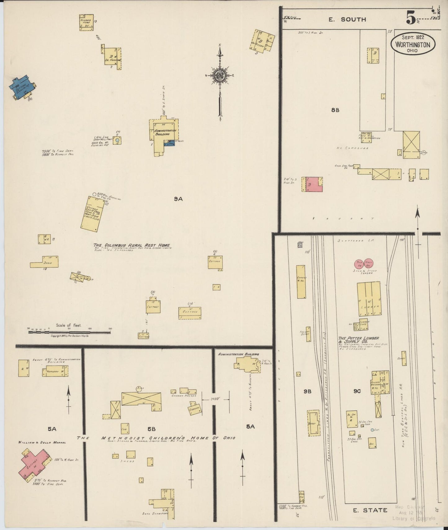 Sanborn Fire Insurance Map from Worthington, Franklin County, Ohio (1922), Sheet #0005 - Complete Map Set gallery image, historic Sanborn map, vintage wall art, Ohio Ohio