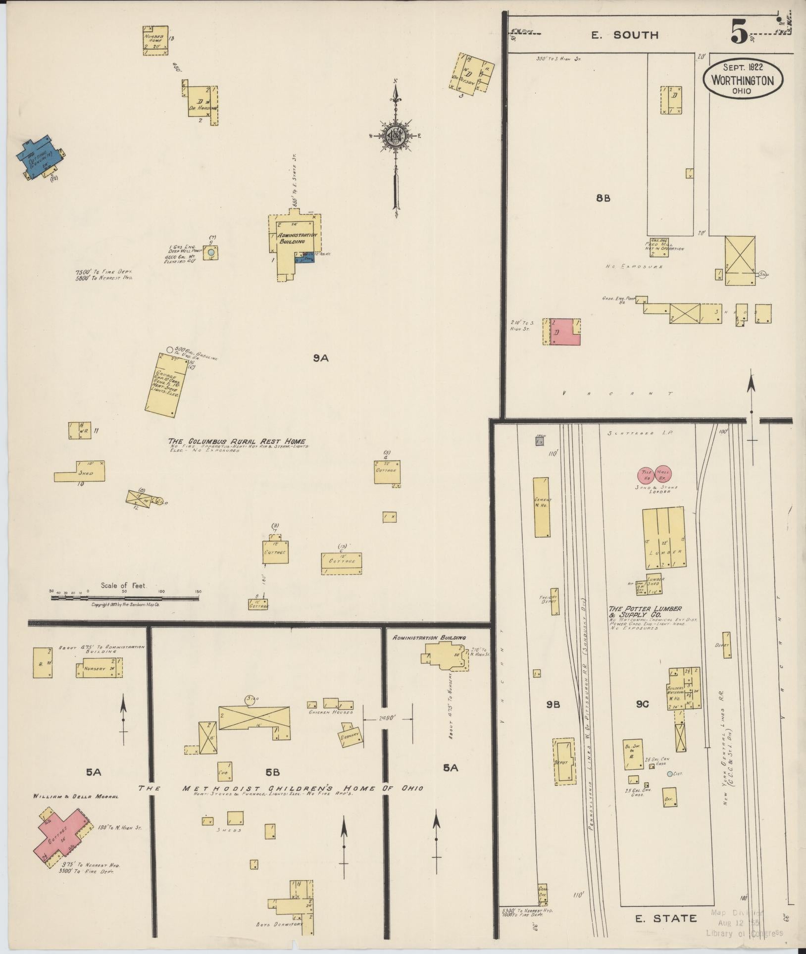 Sanborn Fire Insurance Map from Worthington, Franklin County, Ohio (1922), Sheet #0005 - Complete Map Set gallery image, historic Sanborn map, vintage wall art, Ohio Ohio