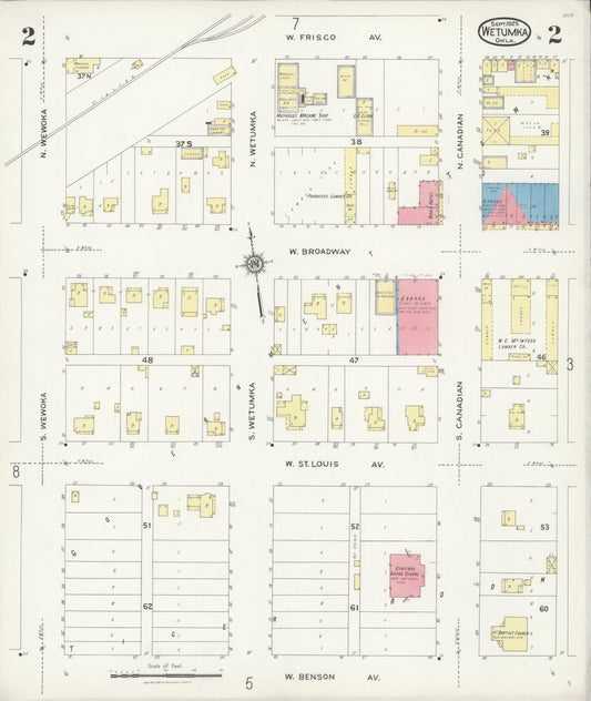 Sanborn Fire Insurance Map from Wetumka, Hughes County, Oklahoma (1925), Sheet #0002 - Historic Sanborn Fire Insurance Map Print, vintage old map wall art, antique decor, genealogy gift, Oklahoma Oklahoma map