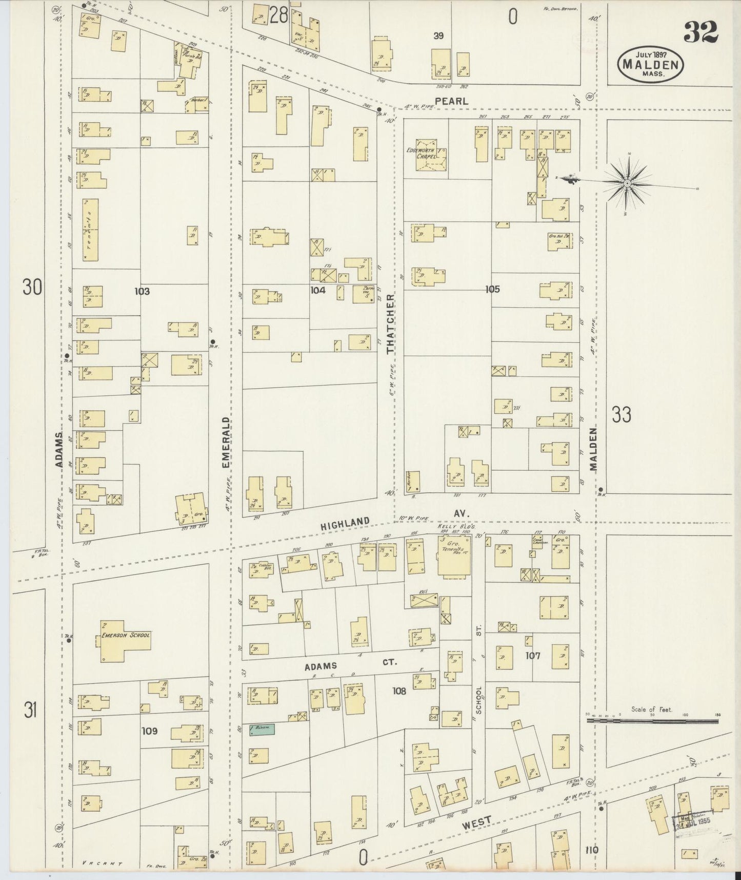Sanborn Fire Insurance Map from Malden, Middlesex County, Massachusetts (1897), Sheet #0032 - Historic Sanborn Fire Insurance Map Print, vintage old map wall art, antique decor, genealogy gift, Massachusetts Massachusetts map