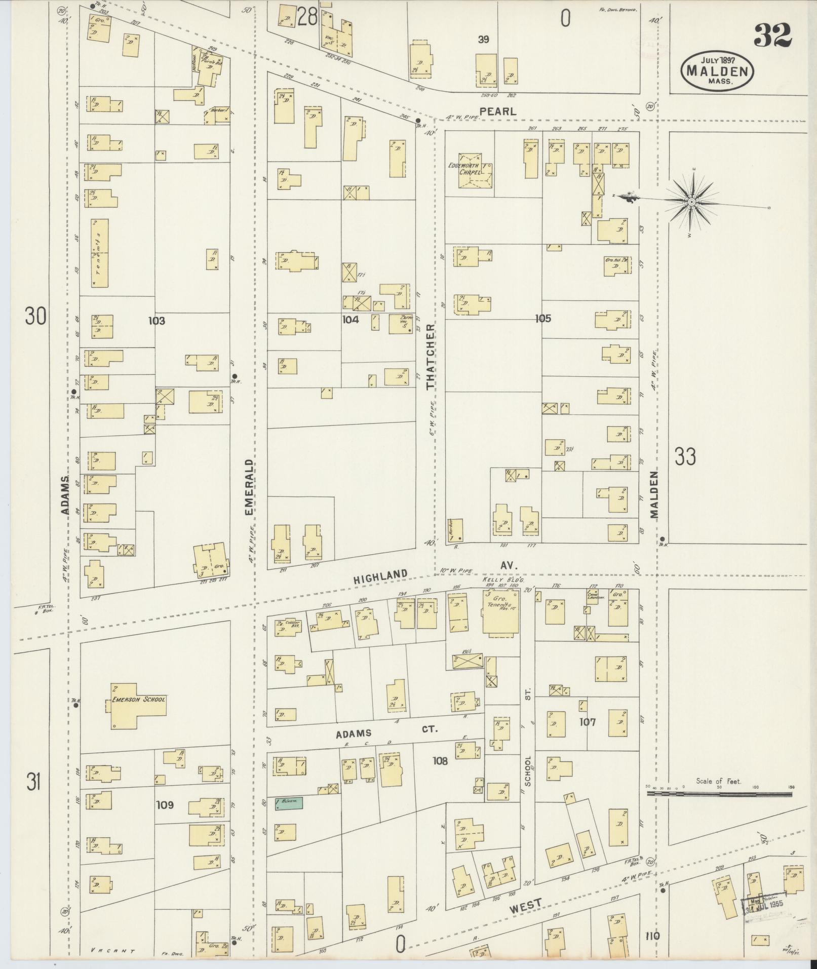 Sanborn Fire Insurance Map from Malden, Middlesex County, Massachusetts (1897), Sheet #0032 - Historic Sanborn Fire Insurance Map Print, vintage old map wall art, antique decor, genealogy gift, Massachusetts Massachusetts map