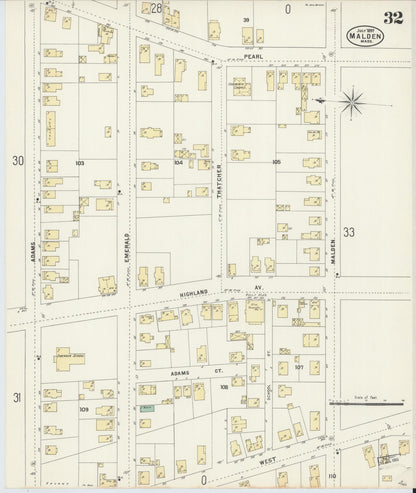 Sanborn Fire Insurance Map from Malden, Middlesex County, Massachusetts (1897), Sheet #0032 - Historic Sanborn Fire Insurance Map Print, vintage old map wall art, antique decor, genealogy gift, Massachusetts Massachusetts map