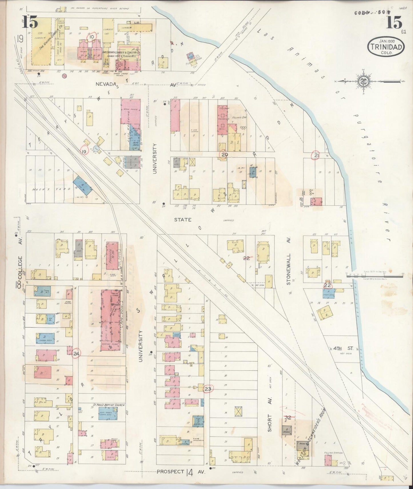 Sanborn Fire Insurance Map from Trinidad, Las Animas County, Colorado (1948), Sheet #0015 - Complete Map Set gallery image, historic Sanborn map, vintage wall art, Colorado Colorado