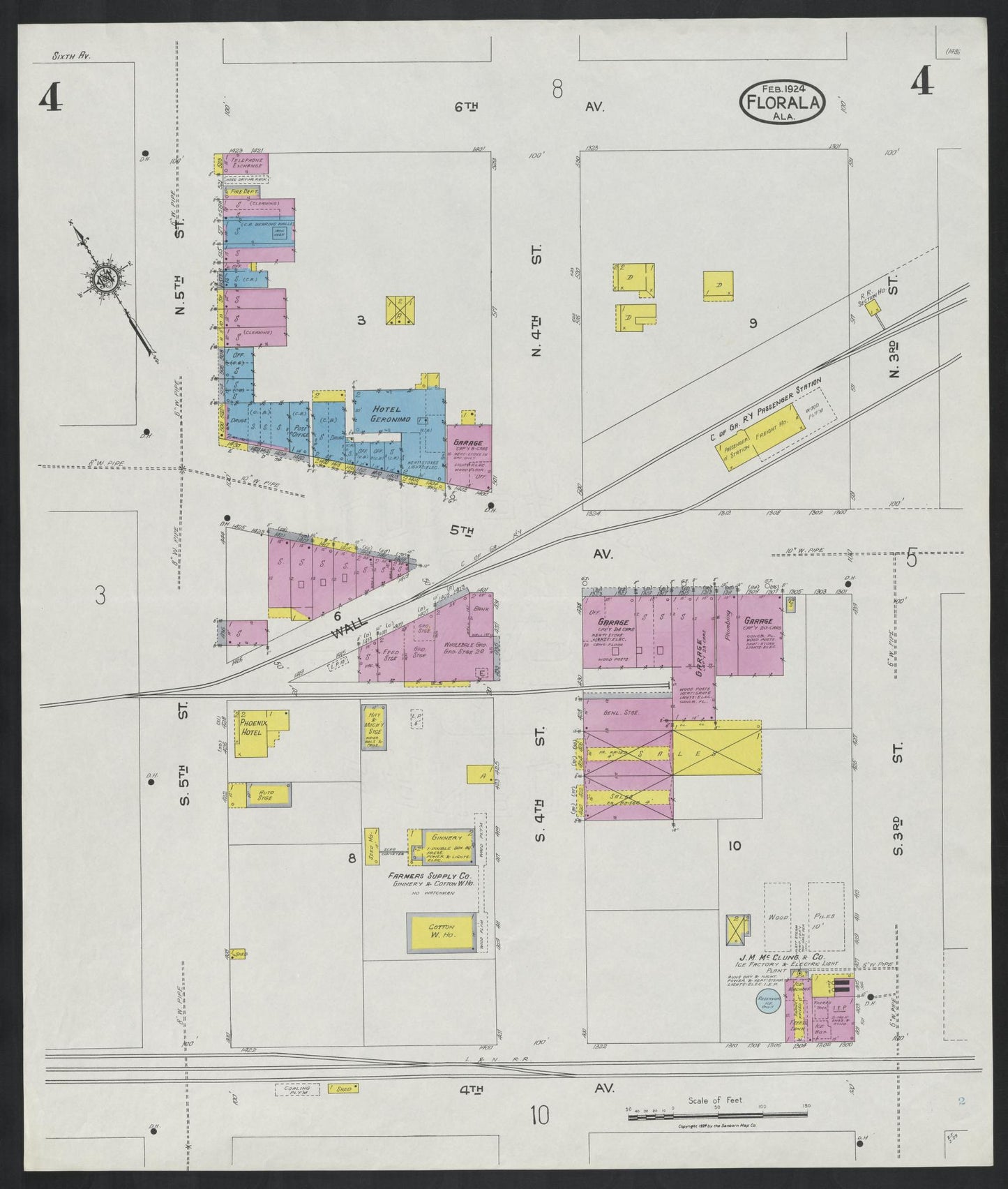 Sanborn Fire Insurance Map from Florala, Covington County, Alabama (1924), Sheet #0004 - Complete Map Set gallery image, historic Sanborn map, vintage wall art, Alabama Alabama