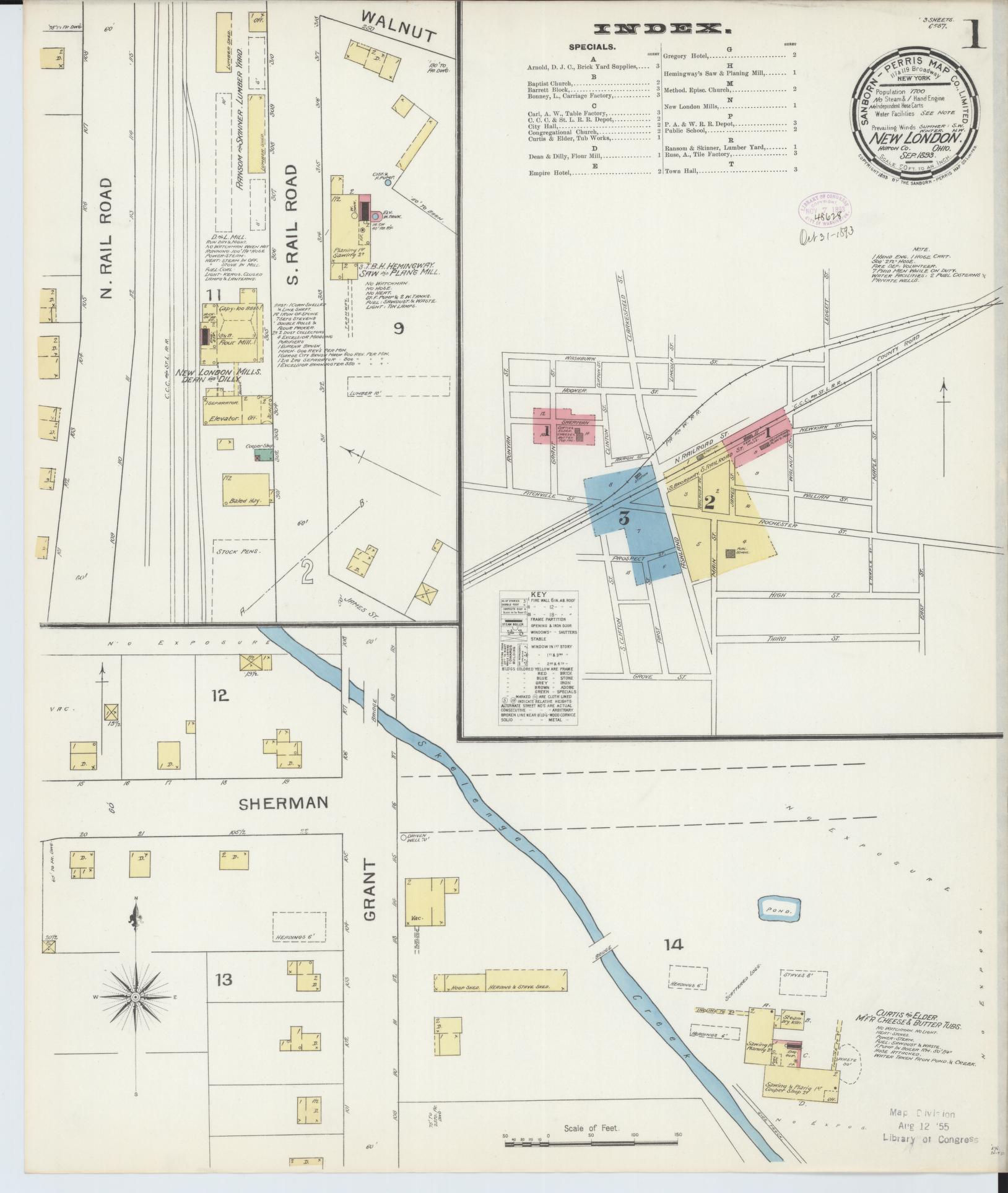 Sanborn Fire Insurance Map from New London, Huron County, Ohio (1893), Sheet #0001 - Complete Map Set gallery image, historic Sanborn map, vintage wall art, Ohio Ohio