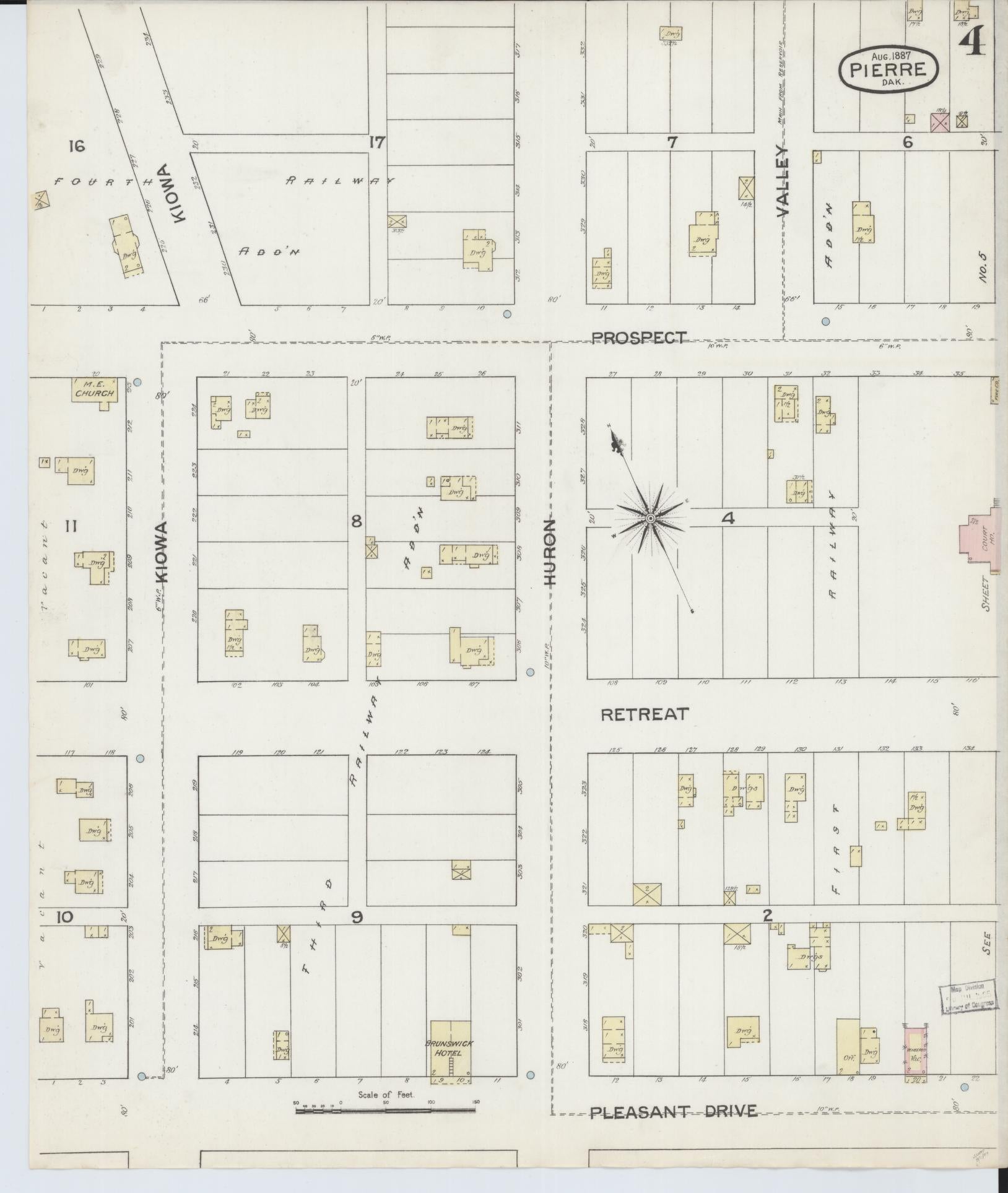 Sanborn Fire Insurance Map from Pierre, Hughes County, South Dakota (1887), Sheet #0004 - Complete Map Set gallery image, historic Sanborn map, vintage wall art, South Dakota South Dakota