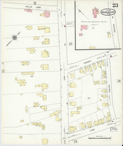 Sanborn Fire Insurance Map from Newburyport, Essex County, Massachusetts (1914), Sheet #0023 - Historic Sanborn Fire Insurance Map Print, vintage old map wall art, antique decor, genealogy gift, Massachusetts Massachusetts map