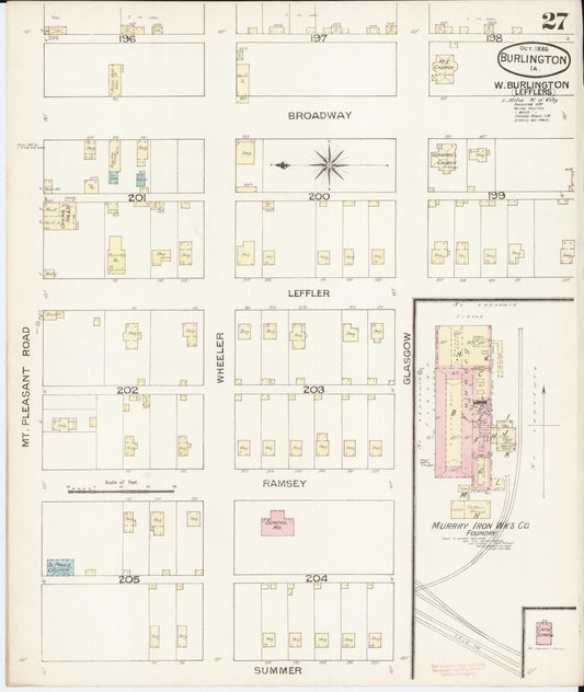 Sanborn Fire Insurance Map from Burlington, Des Moines County, Iowa (1888), Sheet #0027 - Historic Sanborn Fire Insurance Map Print, vintage old map wall art