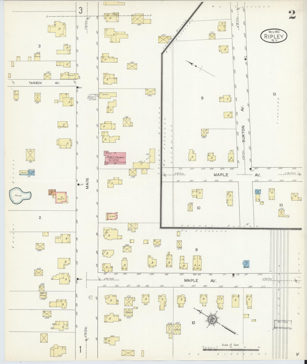 Sanborn Fire Insurance Map from Ripley, Chautauqua County, New York (1912), Sheet #0002 - Complete Map Set gallery image, historic Sanborn map, vintage wall art, New York New York