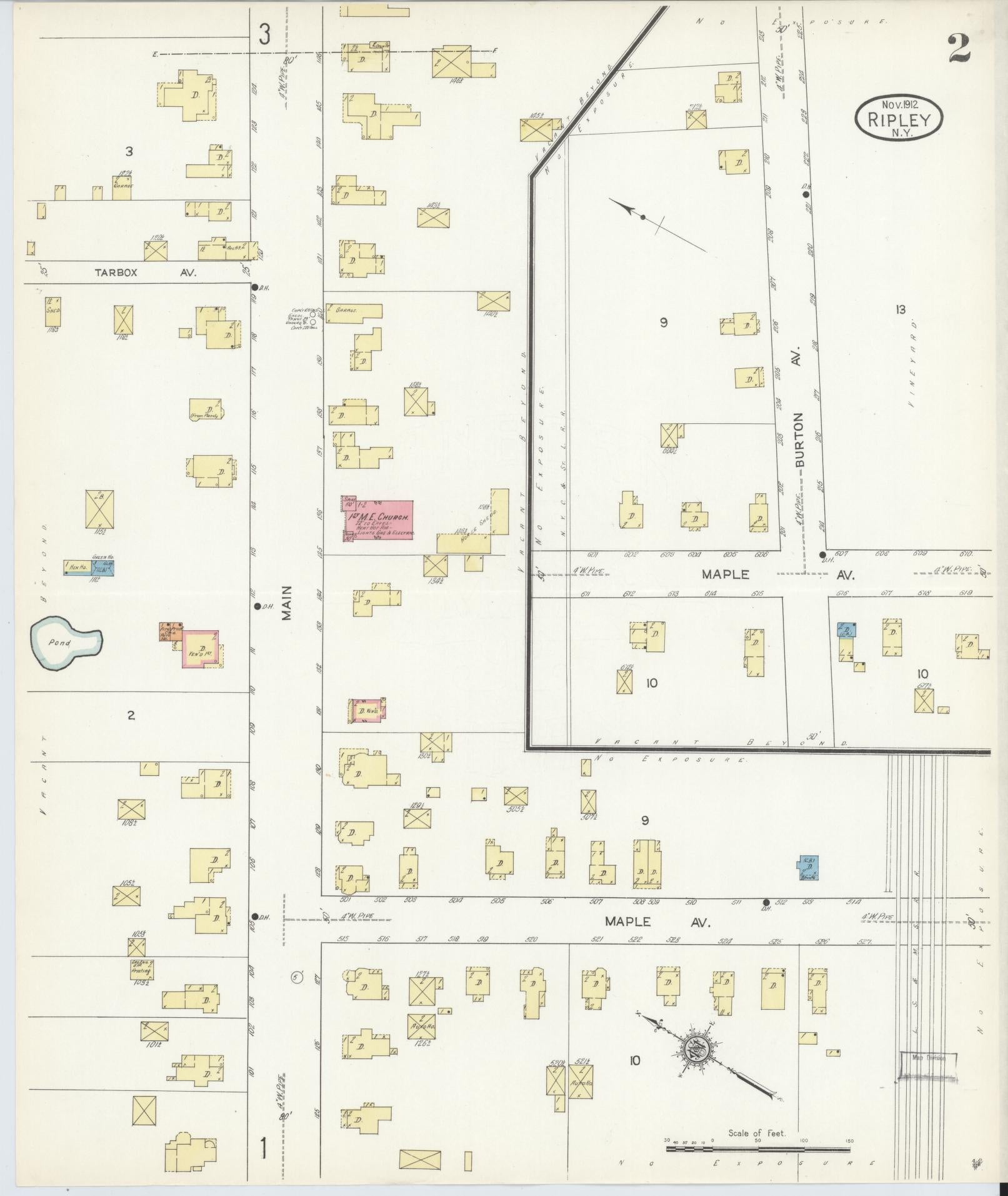Sanborn Fire Insurance Map from Ripley, Chautauqua County, New York (1912), Sheet #0002 - Complete Map Set gallery image, historic Sanborn map, vintage wall art, New York New York