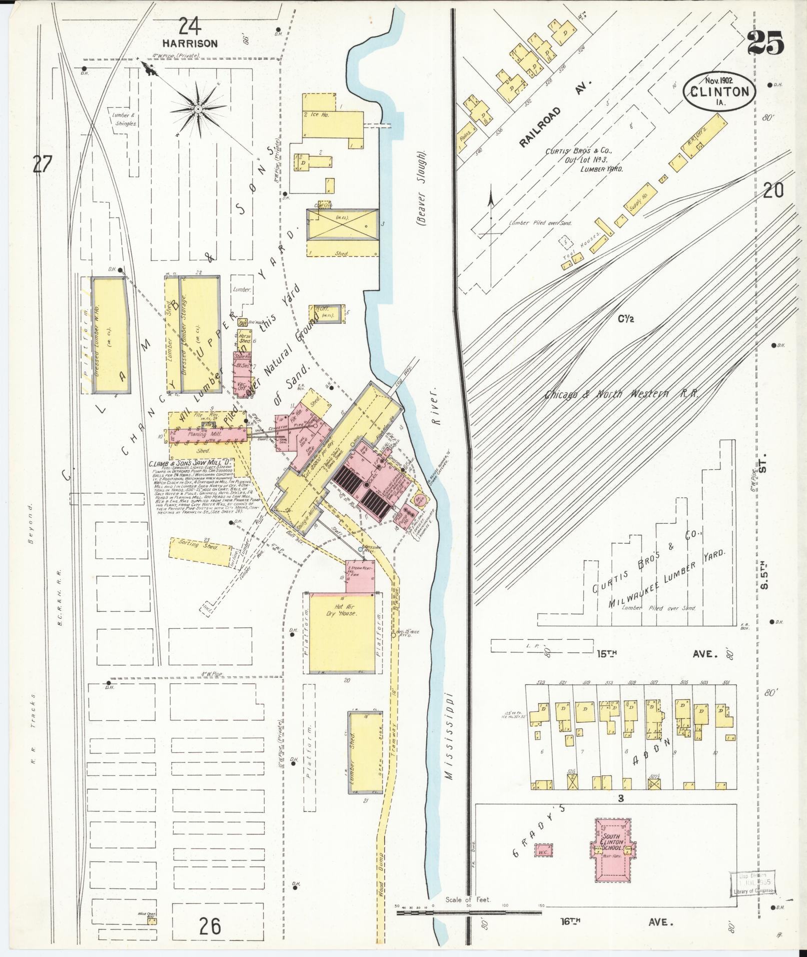 Sanborn Fire Insurance Map from Clinton, Clinton County, Iowa (1902), Sheet #0025 - Historic Sanborn Fire Insurance Map Print, vintage old map wall art