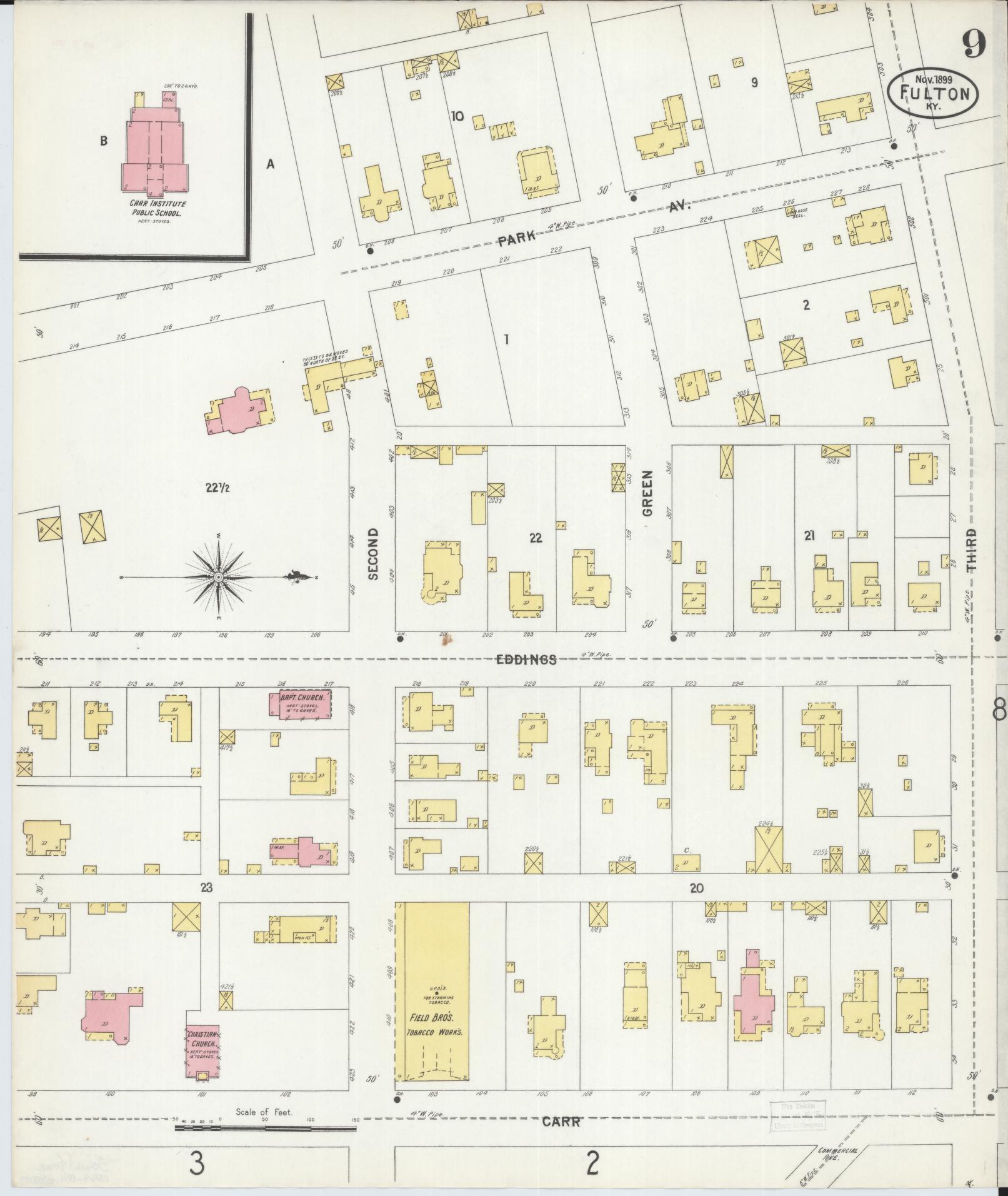 Sanborn Fire Insurance Map from Fulton, Fulton County, Kentucky (1899), Sheet #0009 - Historic Sanborn Fire Insurance Map Print, vintage old map wall art, antique decor, genealogy gift, Kentucky Kentucky map