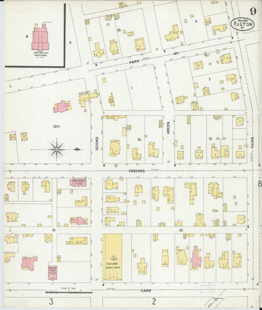 Sanborn Fire Insurance Map from Fulton, Fulton County, Kentucky (1899), Sheet #0009 - Historic Sanborn Fire Insurance Map Print, vintage old map wall art, antique decor, genealogy gift, Kentucky Kentucky map