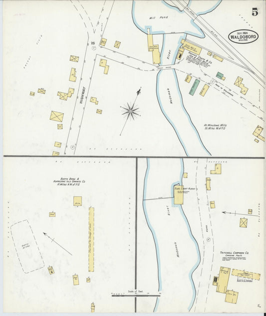 Sanborn Fire Insurance Map from Waldoboro, Lincoln County, Maine (1904), Sheet #0005 - Historic Sanborn Fire Insurance Map Print, vintage old map wall art, antique decor, genealogy gift, Maine Maine map