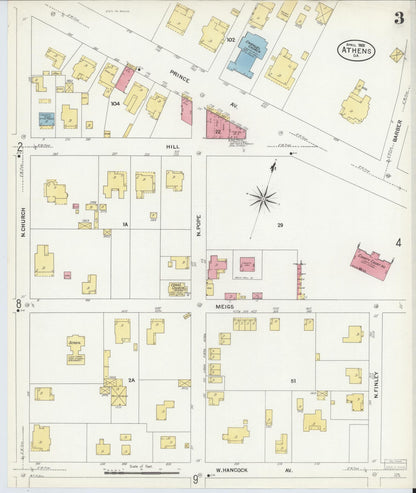 Sanborn Fire Insurance Map from Athens, Clarke County, Georgia (1908), Sheet #0003 - Complete Map Set gallery image, historic Sanborn map, vintage wall art, Georgia Georgia