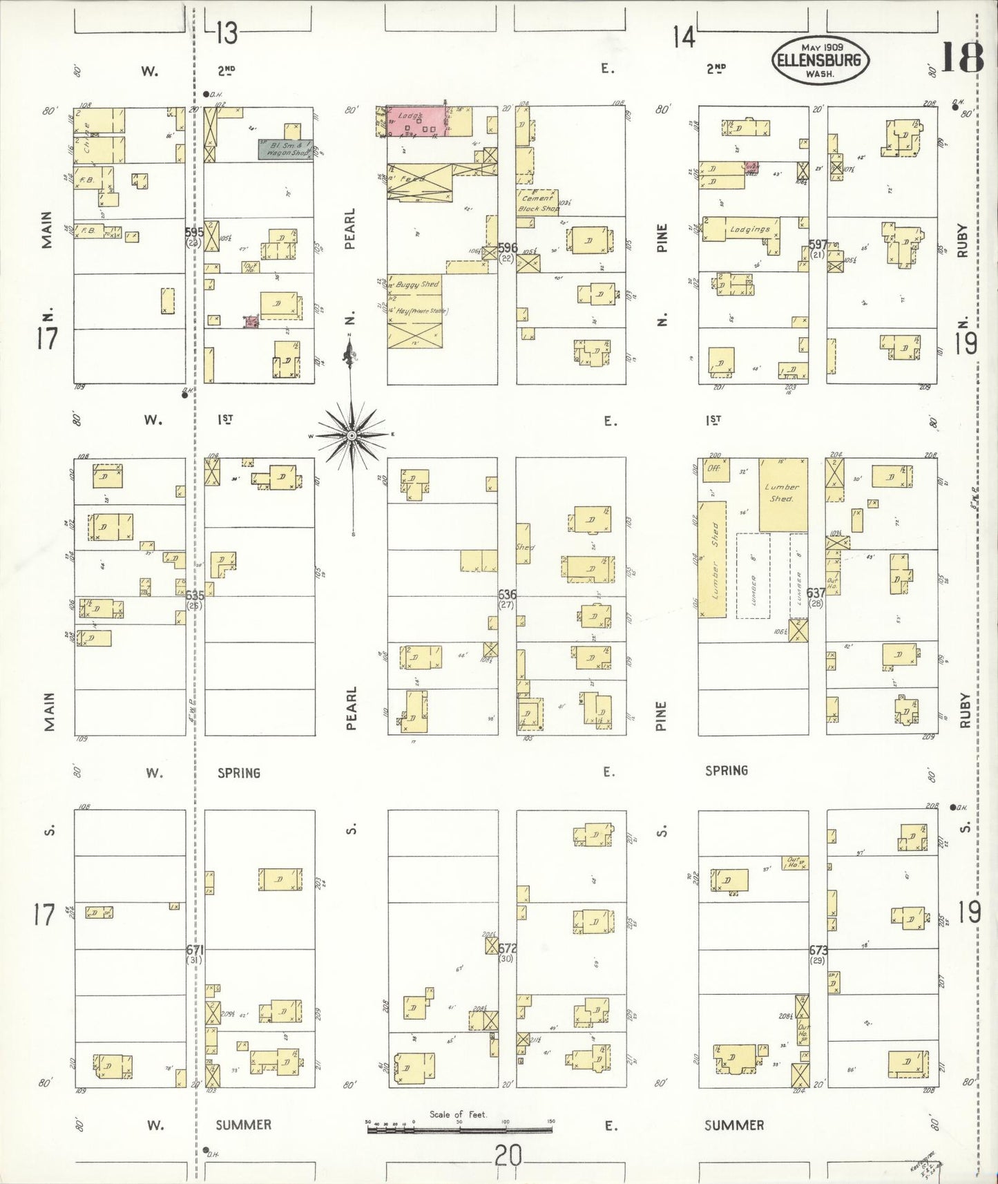 Sanborn Fire Insurance Map from Ellensburg, Kittitas County, Washington (1909), Sheet #0018 - Complete Map Set gallery image, historic Sanborn map, vintage wall art, Washington Washington